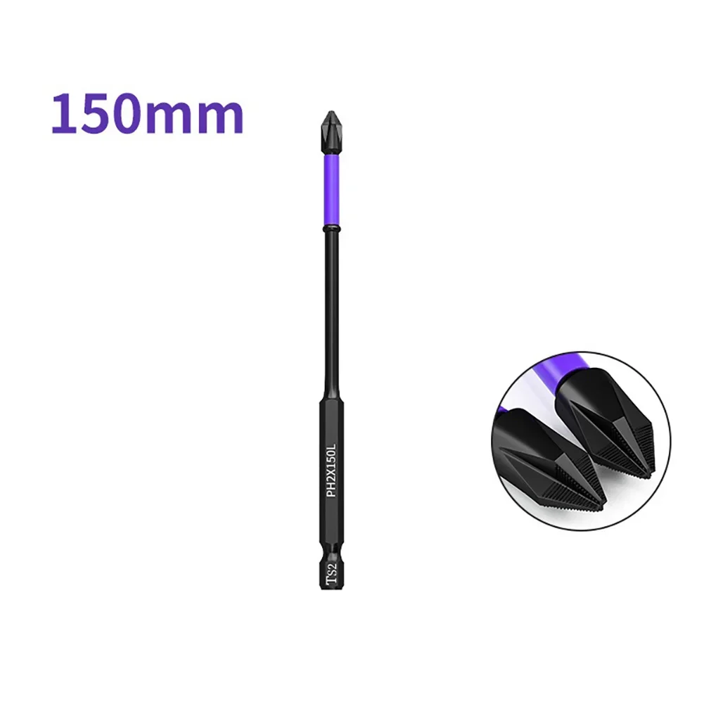 1pc ph2 magnetiske skrutrekkere med batchhode og krysshardhet, slagbor, 25/50/65/70/90/150mm sklisikre skrutrekkerbits