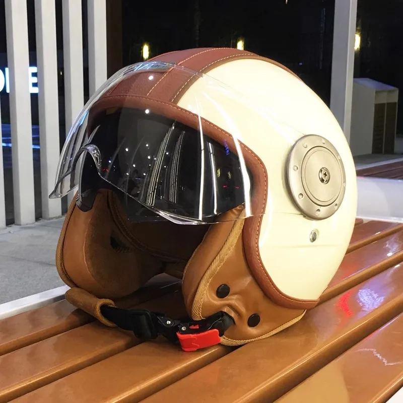 Elektrische Motorrad Intelligente Bluetooth Helm Warme Gehörschutz Motorrad Retro Stil Helm Drei-viertel Halb Helm: Champagner