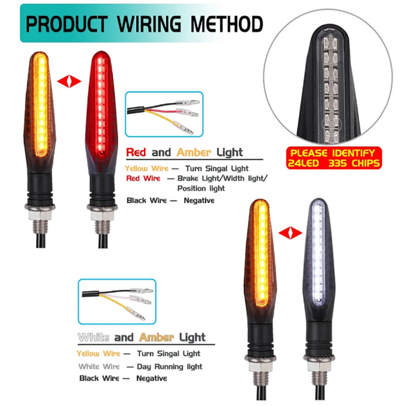 24LED Motorrad LED Blinker Weiß verrotten Bernstein Fließende Indikatoren Vorne Hinten Licht Blinker Blinker Für Schmutz Fahrrad Sport