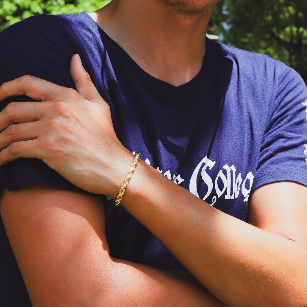 6mm Touw Ketting Armband Goud Rapper Swag Twisted Armband Hip Hip Armband Roestvrij Staal voor Mannen en Vrouwen
