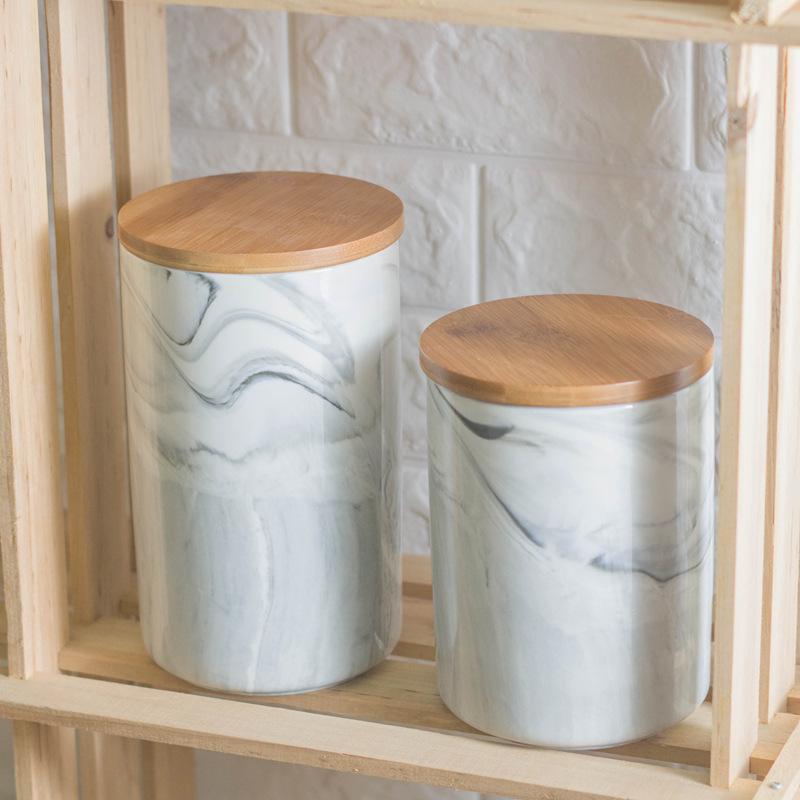 1 Pc Simple Seal Ceramic Storage Jars Spice Jars Wood Covers Coffee Beans Tea Pasta Candy Cookies Nuts Storage Jars