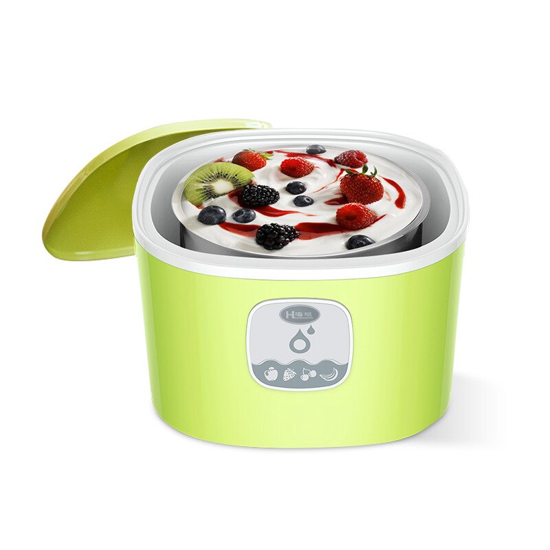Kbxstart 220v elektrisk automatisk yoghurt maker maskine yoghurt diy værktøj multifunktion rustfrit stål yoghurt maskine 1l: Grøn