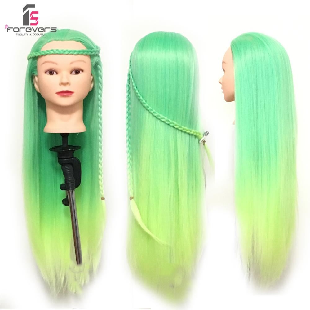 24" Hairdressing Mannequin Head Training Color Hair Styling Cosmetology Dark Green + Free Clamp