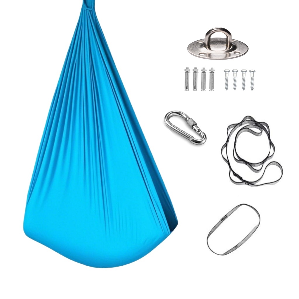 1.5*2.8m elastiska gunghängmattor för inomhus och utomhus (inklusive fästdetaljer) elastisk gunga hängande justerbar luftyoga vuxen helande hängmatta gungställning, hängmatta i elastiskt tyg. omfamna gungan, häng upp gunghängmattan, perfekt för yoga,: Himmelsblå