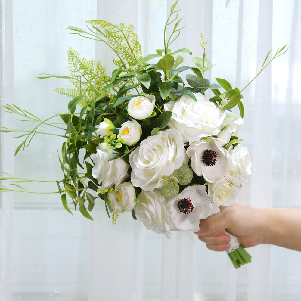 Hvit kunstig brudebukett brudepikebukett bryllupsbukett bukett mariage ramo de novia bryllupsblomst brudeblomst