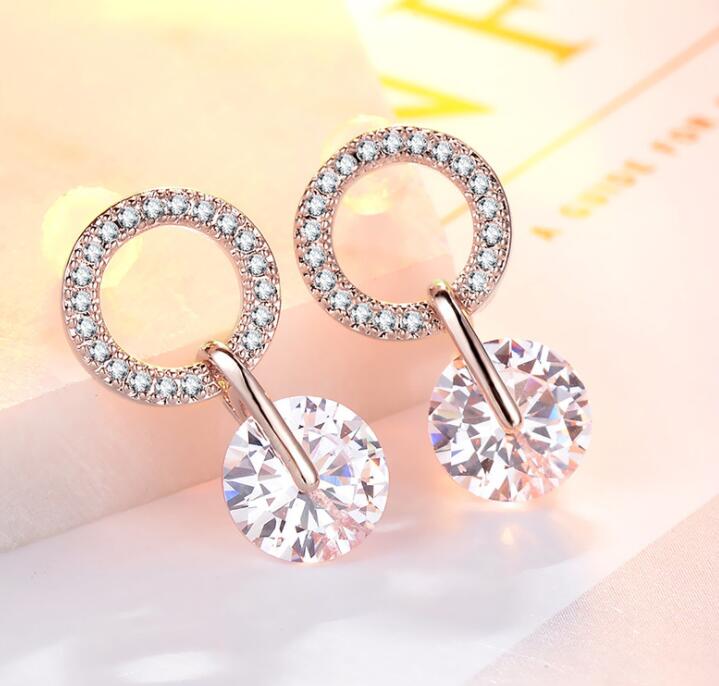 Luksus kvindelige hvide runde øreringe 925 sølvfyldte bryllups smykker dobbelt krystal zirkon øreringe til kvinder: 8