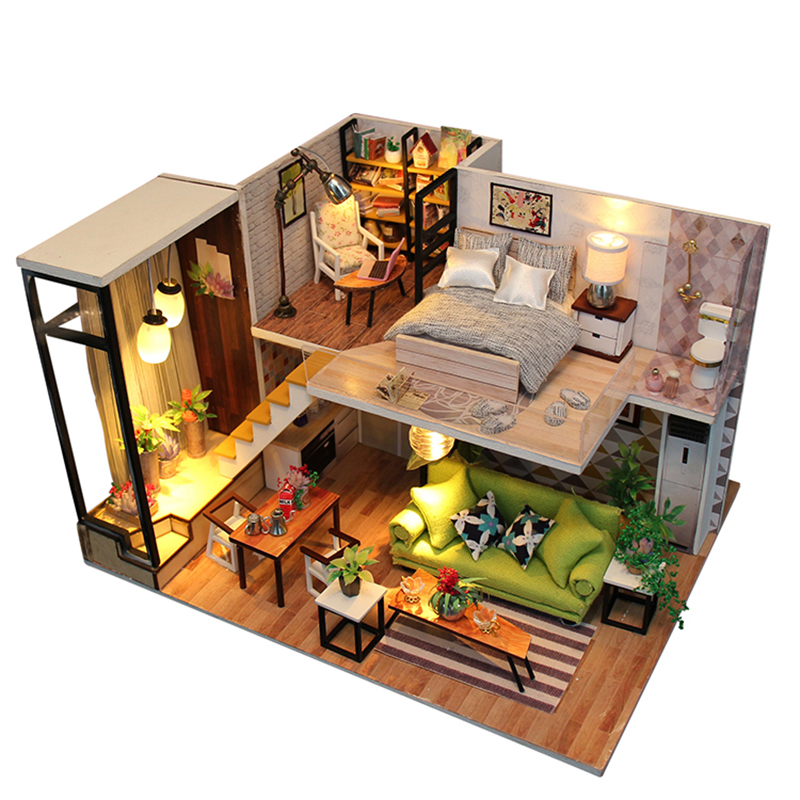 DIY casa de muñecas miniatura muñecas con muebles de casa de madera de Miniaturas juguetes para los niños Año Nuevo m030