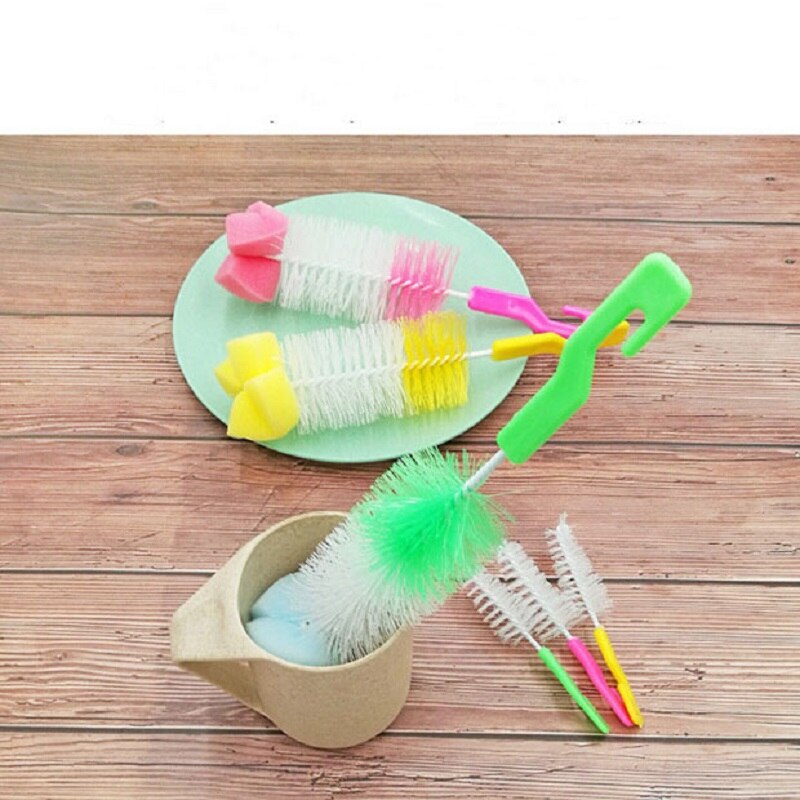 Baby tepel melk fles beker spons reiniger baby borstvoeding fles nylon borstel 2 stuks set haak ophangring