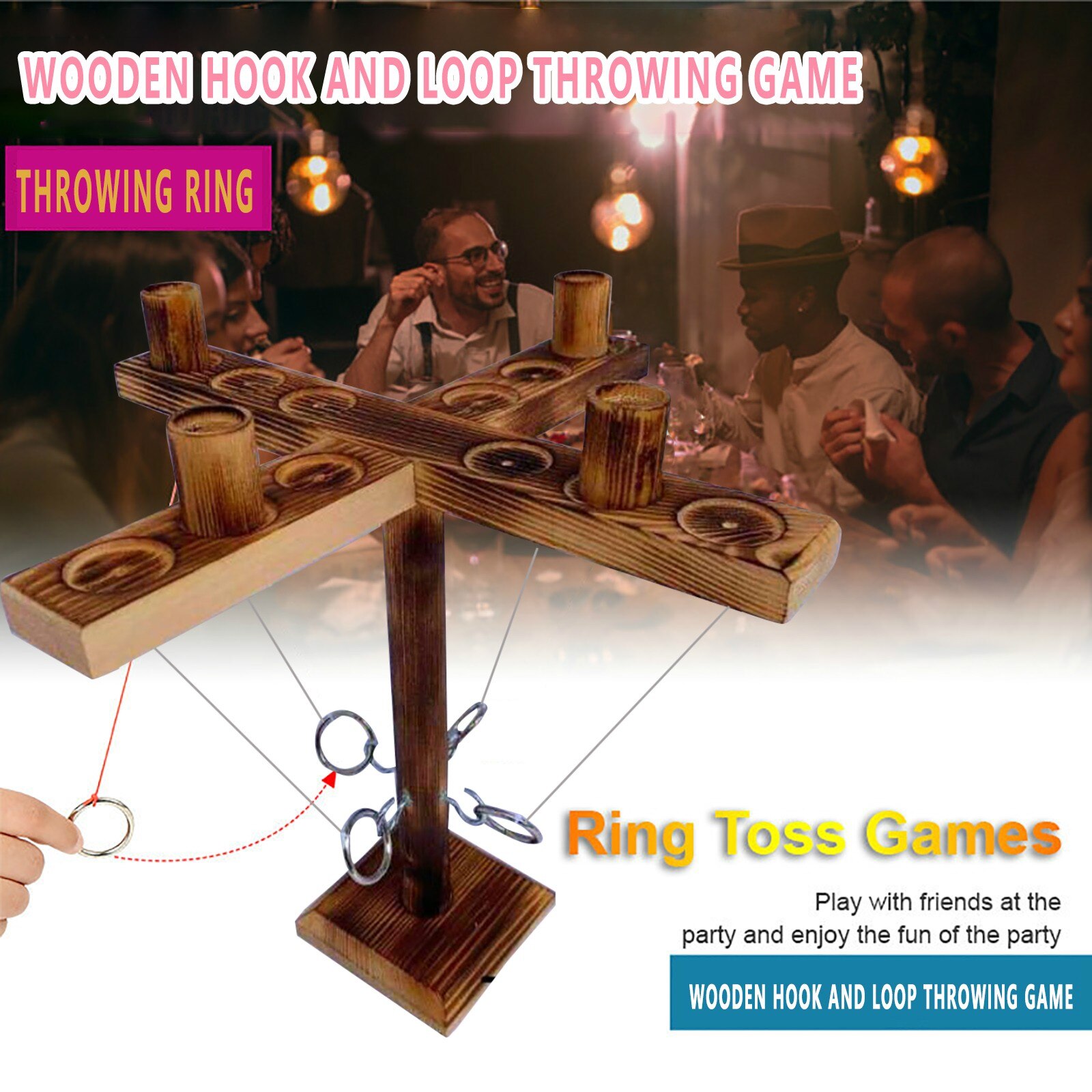 Partij Speelgoed Leisure Industriële Stijl Bar Drink Shop Handgemaakte Houten Ring Toss Haken Snelle Interactief Spel Voor bars Thuis