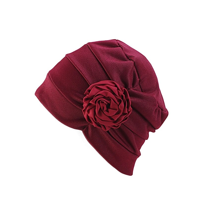 Blomst form turban hår kasketter hue kvinder kemo cap sove nat motorhjelm pige hår styling tilbehør: Burgunder