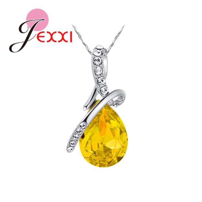 Nouveautés réel 925 bijoux en argent Sterling luxe multicolore cristaux Watedrop pendentif collier pour les femmes