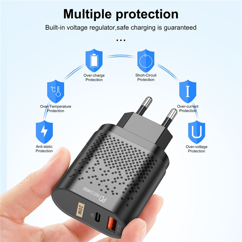 Uslion pd 20w carregador usb ue eua uk plug 3a qc 3.0 carga carregador de telefone para iphone 12 11 samsung huawei carregador de parede rápido