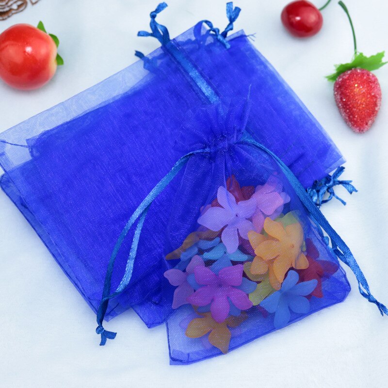 10 stücke 10x15 cm transparent Organza Beutel Hochzeit Geburtstag Party Süssigkeit Schokolade Taschen Weihnachten Halloween Kasten Verpackung taschen: Blau