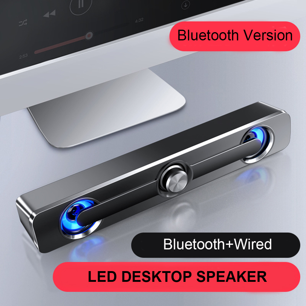 Wired Computer Speaker Bar Stereo Bass speaker Surround Sound Bluetooth Speaker For PC Laptop phone Tablet MP3 MP4: Black(Bluetooth)
