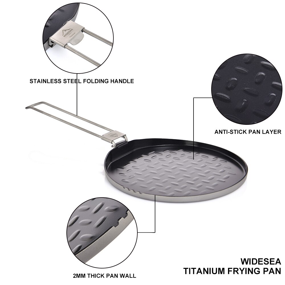 Widesea Titanium Nonstick Frying Pan Pot Bowl Camping Ultra-light Plate Tableware Cooking Utensils Bbq Picnic Cookware