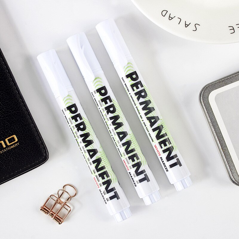 1Pcs Witte Verf Markers 3.0Mm Olie Permanente Marker Verf Pen Waterdichte Graffiti Metaal Glas Cd Autoband Pen 9905A