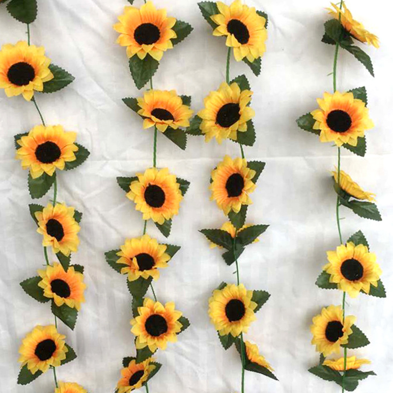 2,3 m simulierte Sonnenblumen-Dekoration, künstliche Rebe, gelbe gefälschte Seidenblume, Rebe plus Orchideenbaum, Hochzeit, Party, Hochzeitsdekoration