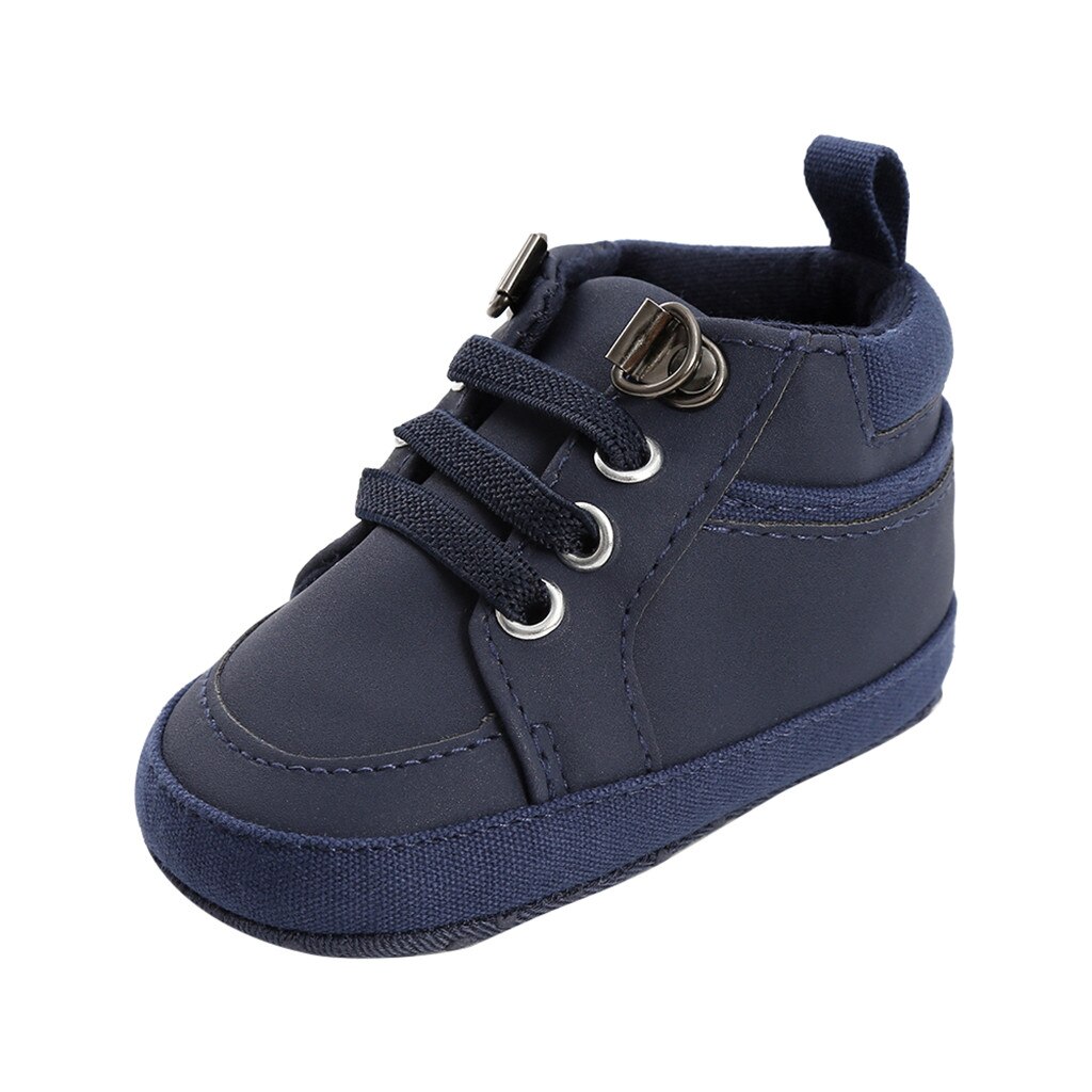 Cheville en Pu, chaussures pour bébés filles et garçons, bottes avec liaisons croisées solides en coton, toutes saisons, premières marches, à lacets: Dark Blue / 11