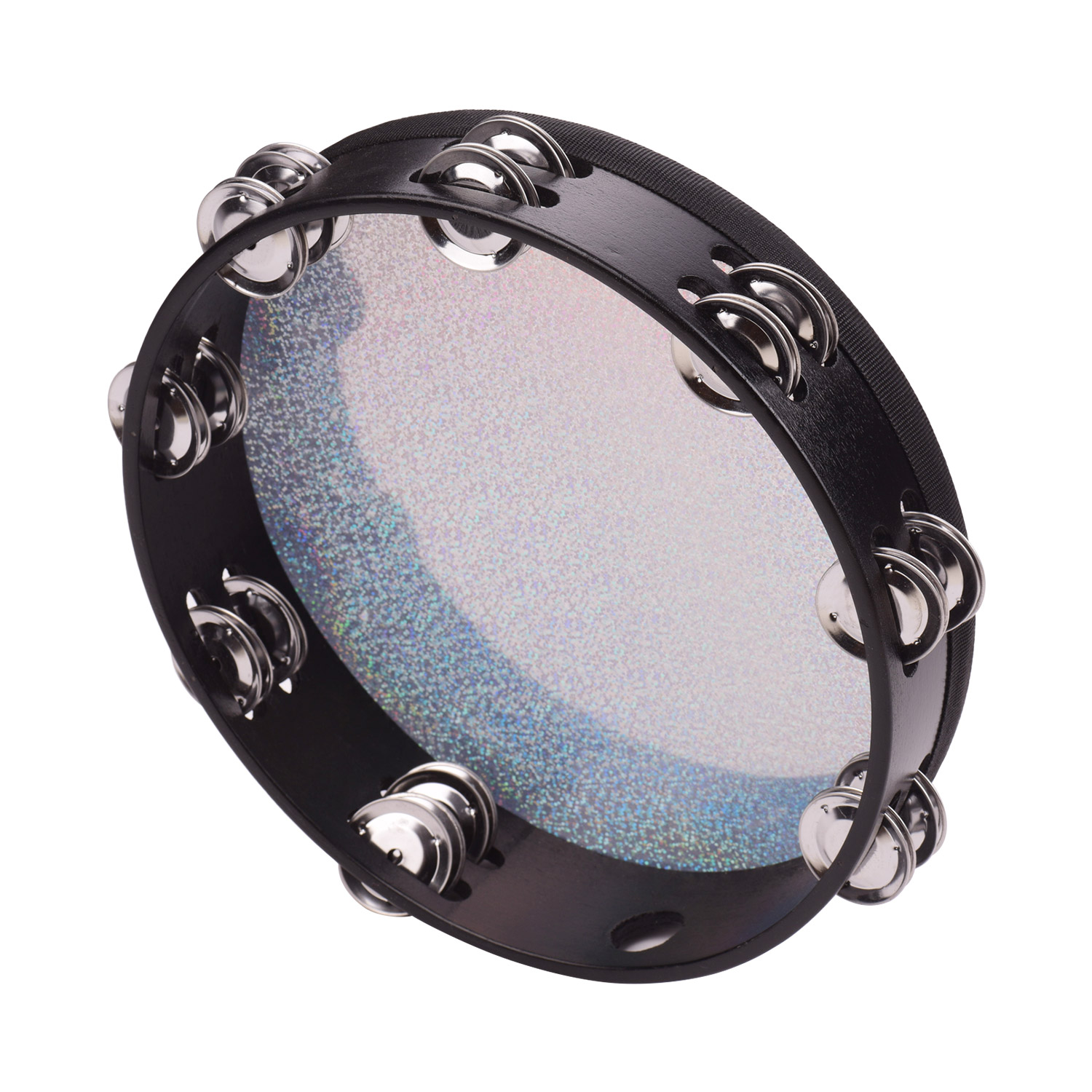 Tambour de main de clochette de tambourin rayonnant en bois de 8/10 pouces avec l'instrument de Percussion de tête de tambour réfléchissant brillant de Double rangée