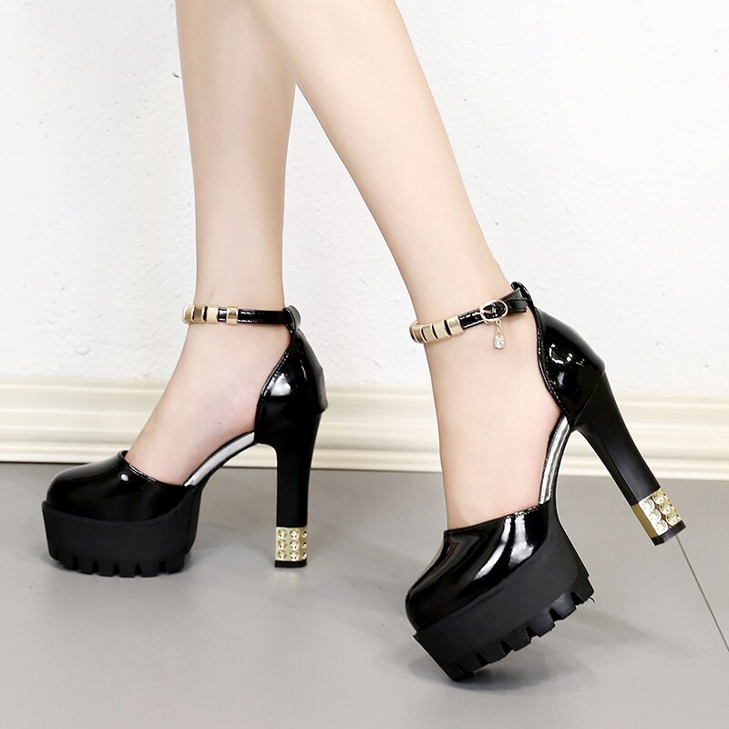 Super Hoge Hakken Platform Dikke Hakken Mode Hoge Hakken Vrouwen Pompen Schoenen Ronde Neus Pu Rubber Vrouwen Sandalen Schoenen Vrouw herfst
