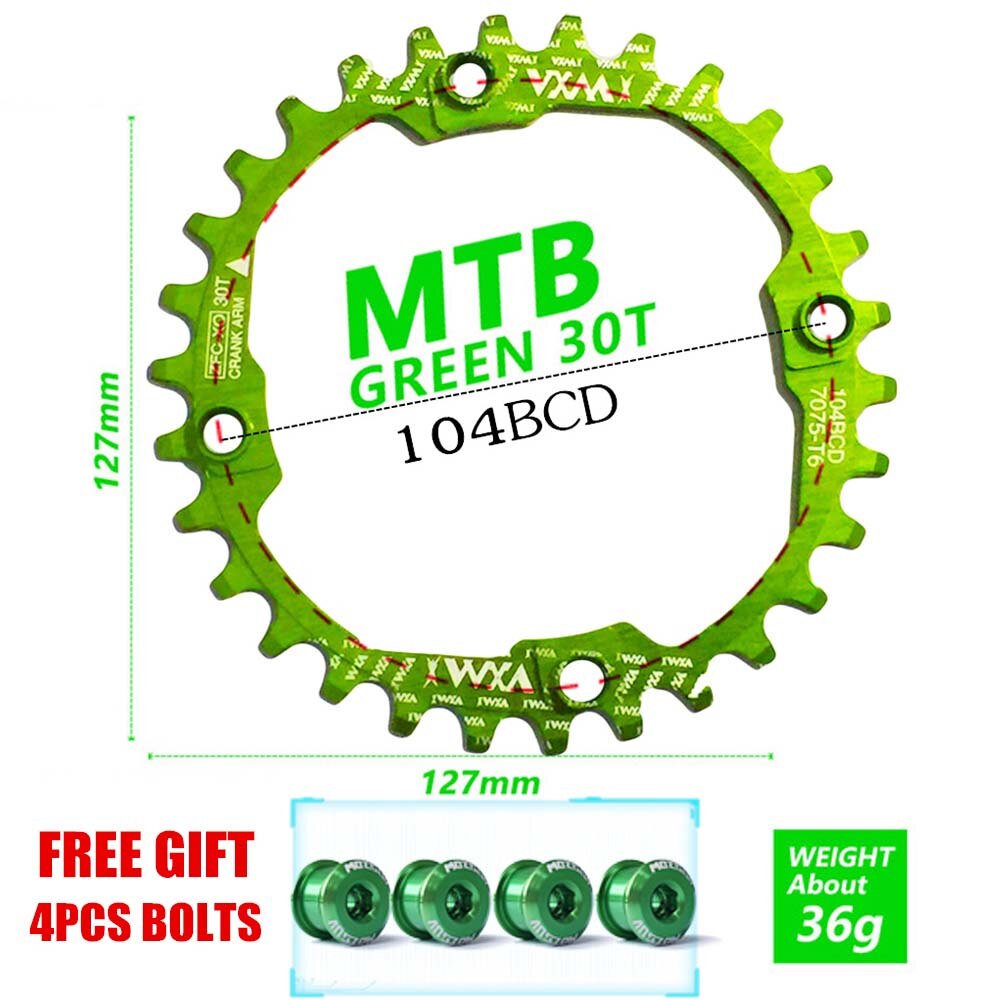 Vxm fiets 30t kettingbladen 104 bcd mountainbike kettingblad smal breed mtb single speed fiets kettingblad gekleurde fietsbouten