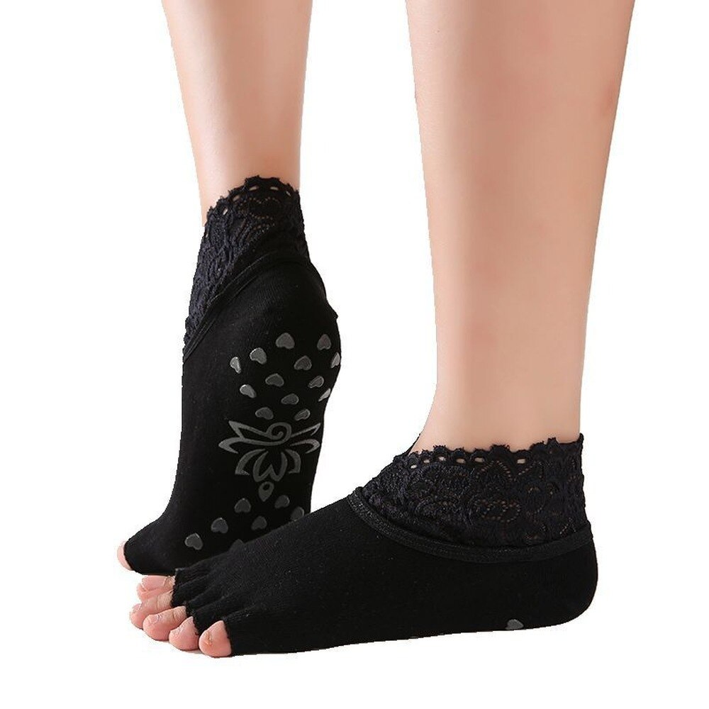 1 pair Women Yoga Five Toe Anti-Slip Ankle Grip Socks Dots Pilates Fitness Gym Socks Ladies Sports Socks With Lace