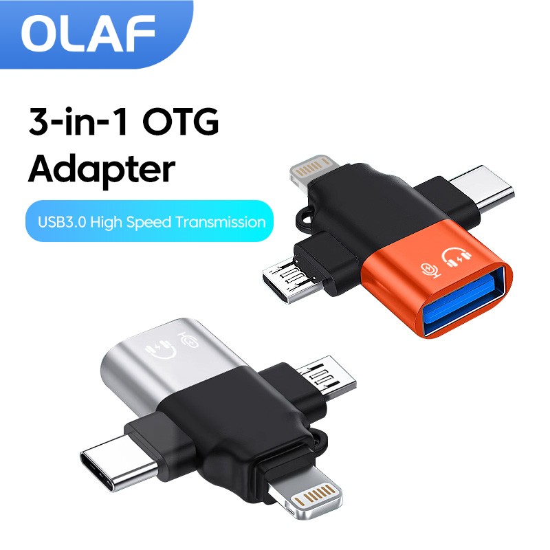 Olaf Adapter 3 w 1 OTG USB3.0 do Micro USB/Typ C/Lightning Konwerter do iphone Xiaomi Samsung Mysz Klawiatura U Pendrive