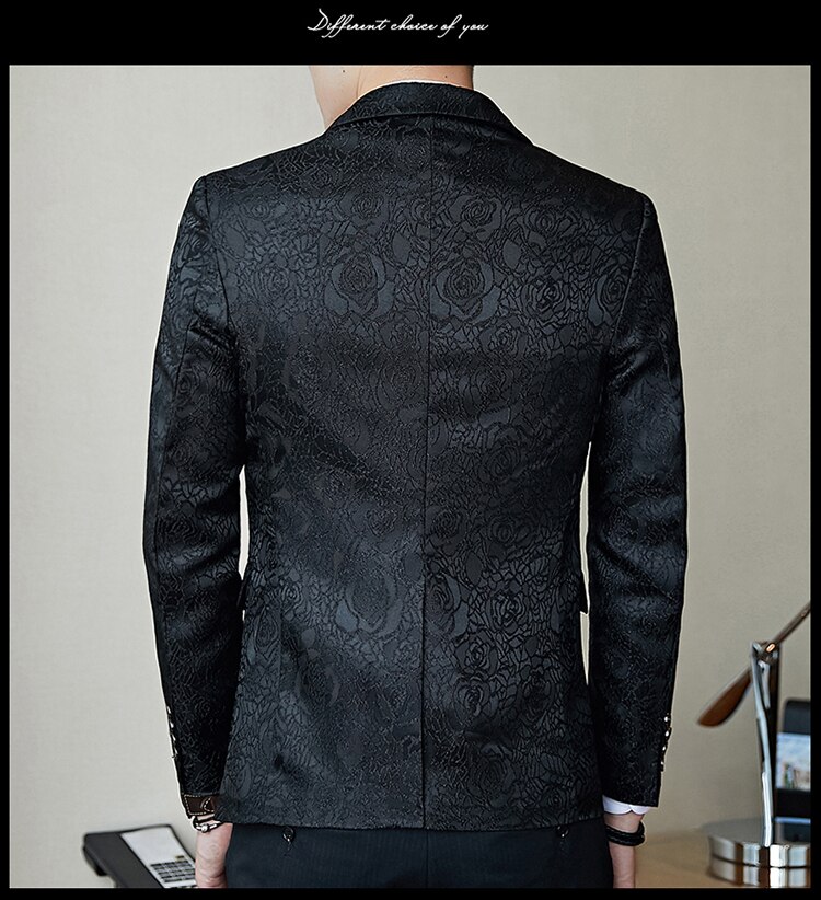 Rose Jaquard Print Slim Fit Blazer Royal Blue Blac... – Grandado