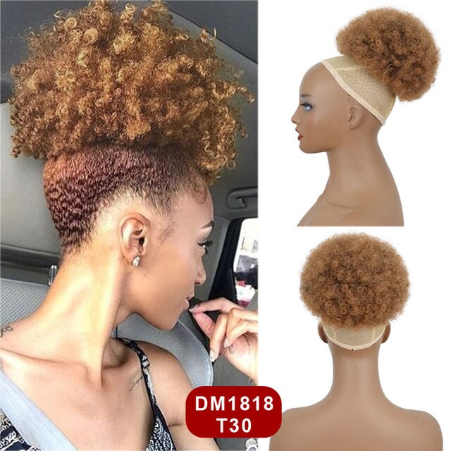 6inch Short Afro Puff Synthetic Hair Bun Kinky Curly Chignon Hairpiece For Women Drawstring Ponytail Updo Hair Extensions 1PC: DM1818-T30