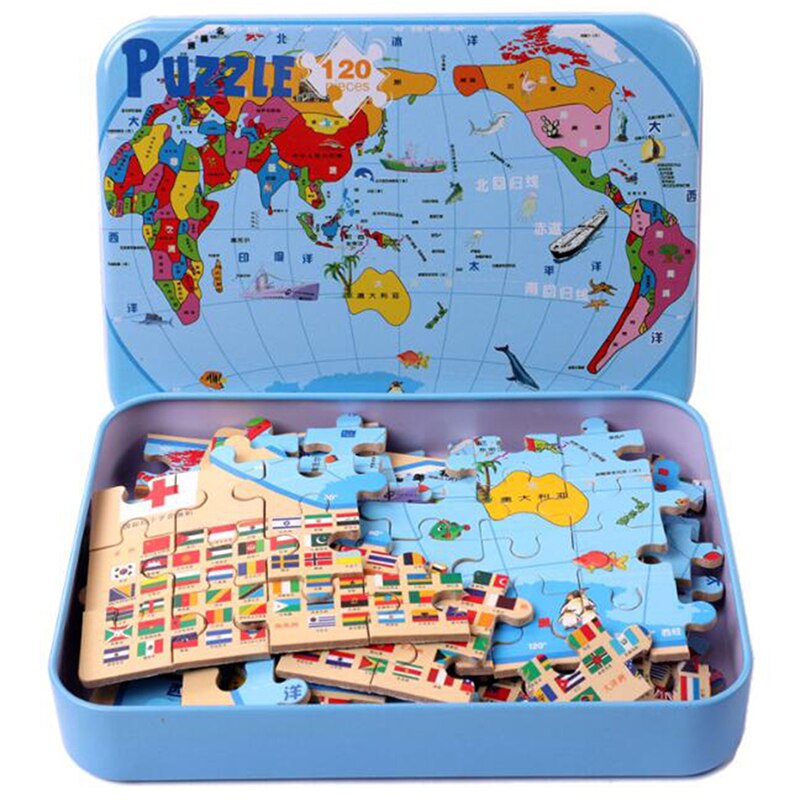 120 stks/set Slice Kleine Stuk Puzzel Speelgoed Kinderen Dieren En Kaart Houten Puzzel Baby Educatief Speelgoed Voor Kinderen