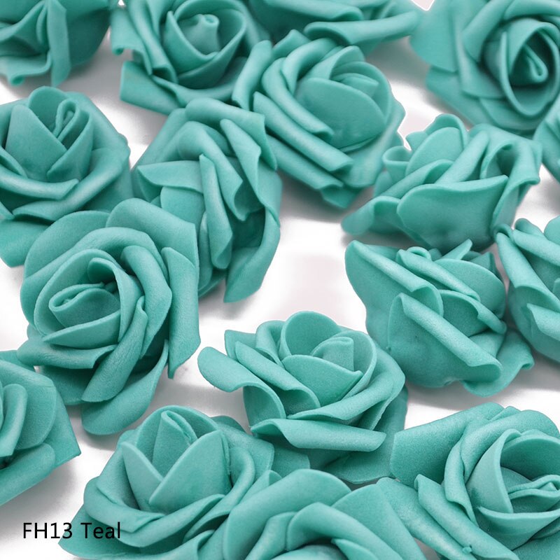 50 stk/parti 4cm kunstige blomsterhoveder håndlavet gør-det-selv bryllup boligdekoration multi-brug pe skum rose dekorative blomster forsyninger 65z: Blågrøn  fh13