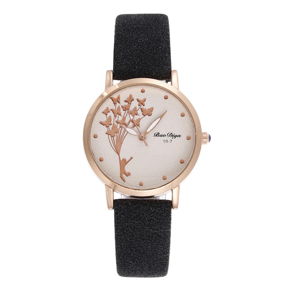 Butterfly Women Watches Simple Brown Quartz Watch