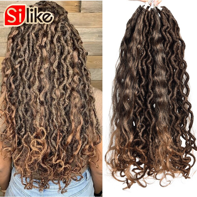 18 inch Messy Goddess Faux Locs Hair Crochet Braids Bohemian Soft Synthetic Braiding Hair Extensions For Black Women: T1B/30 / 9Pcs/Lot