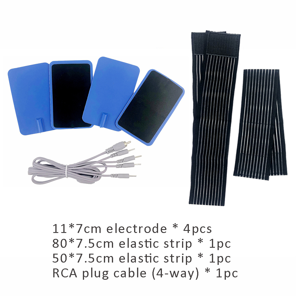 RCA Plug Cable with 4 Output Plugs EMS Electrode Patch Microcuttent Conductive Silicone Paddle Elastic Strict Kit: 11-7 kit