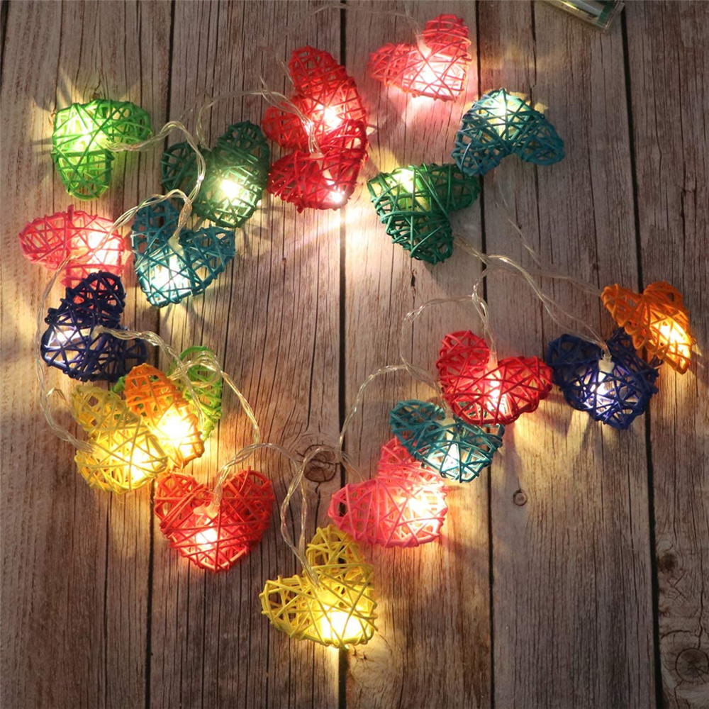 10/20/40 led rotan hart lichtsnoer op batterijen kerstverlichting voor #39 bruiloft decoratie: Kleurrijk / 1.2m 10 leds