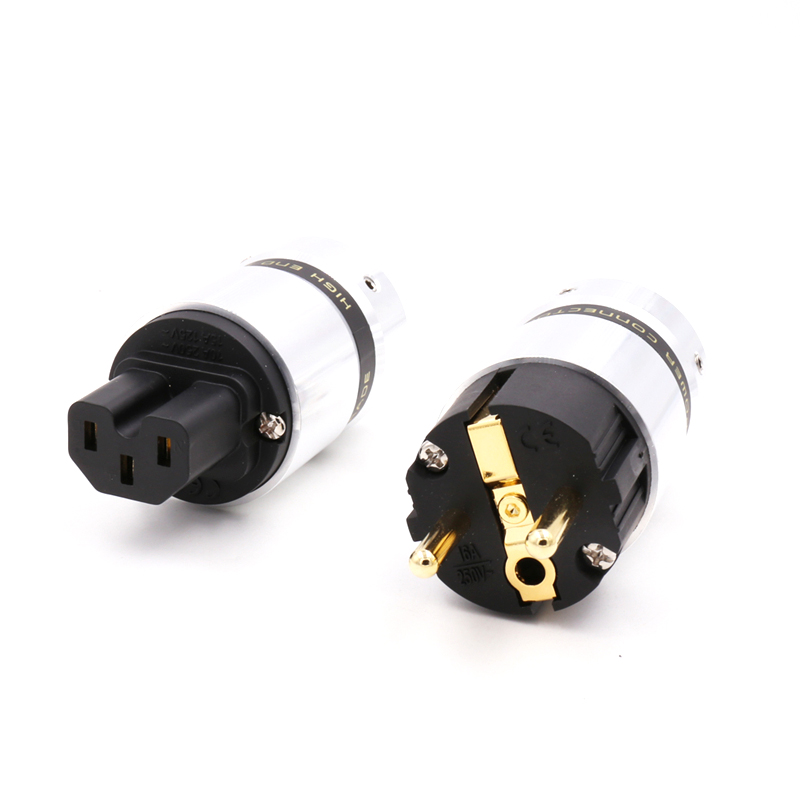 Een Paar Oem High End 24K Gold Plated Iec Connector Eur Schuko Eu Stekker Voor Hifi Power plug Extension Adapter