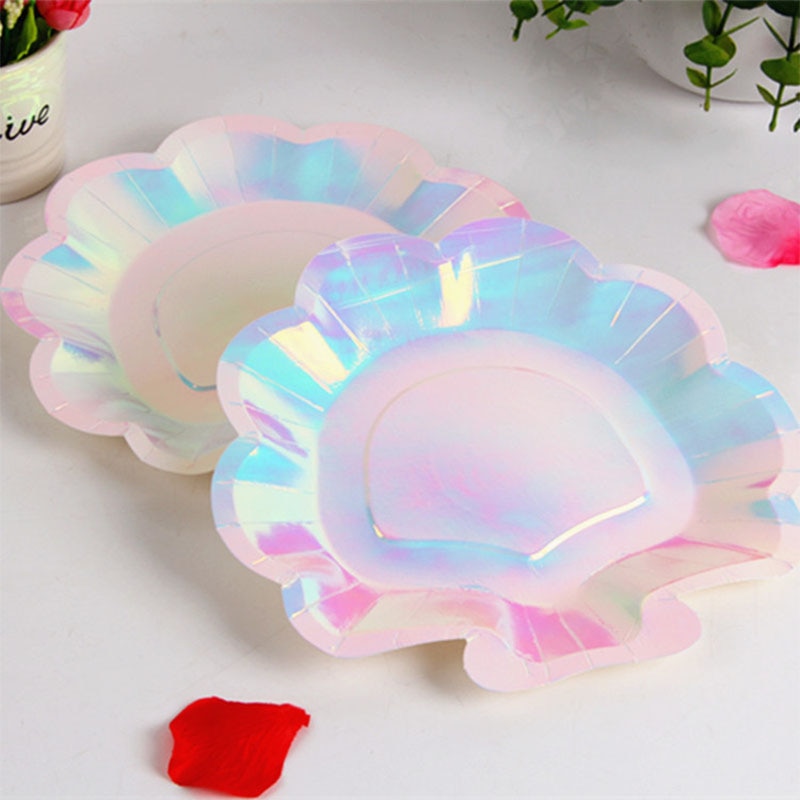 6 Stuks Iriserende Sparkle Shell Papier Borden Partij Schotel Servies 9 "Mermaid Thema Festival Voor Baby Shower Wedding Party levert