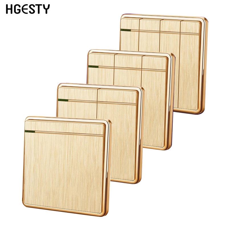 Luxury Brushed Wall Switch 1/2/3/4 Gang 2 Way Champagne Gold Switch PC Panel Interruptor Push Button Switch 10A Household Tool