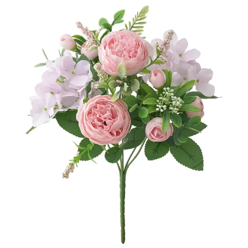 Blaue Seidensträuße, künstlicher Wald, Hortensie, Pfingstrosenknospe, Hochzeit, Braut, Handstrauß, Hausgarten, Schreibtisch, Blumenarrangement, Dekor: Rosa
