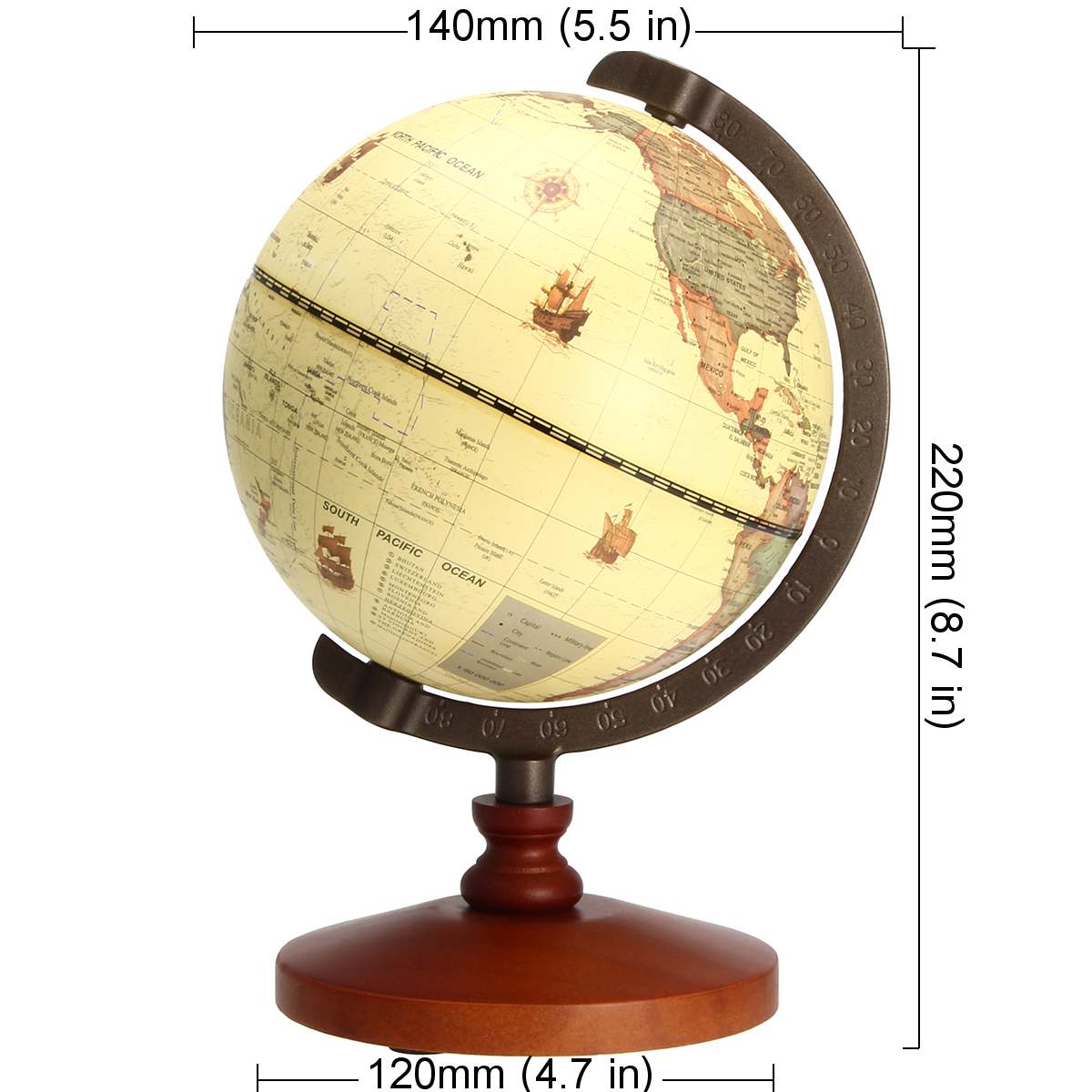 Aarde Globe 5.5 "Vintage Houten Ornamenten Wereldbol Constellation Kaart