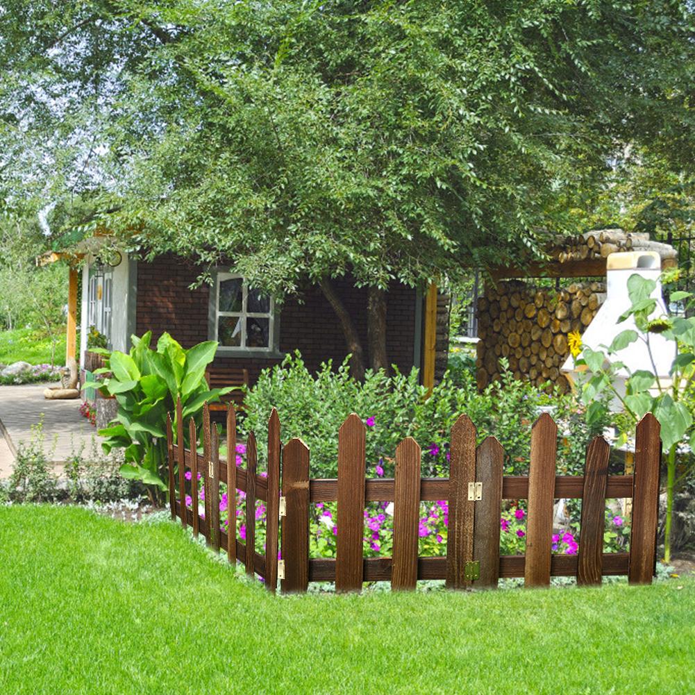 Picket/Round Fence Anti-corrosive Carbonized Wooden Garden Picket Fence Pile Garden Vegetable Fence Garden Decor Christmas Decor