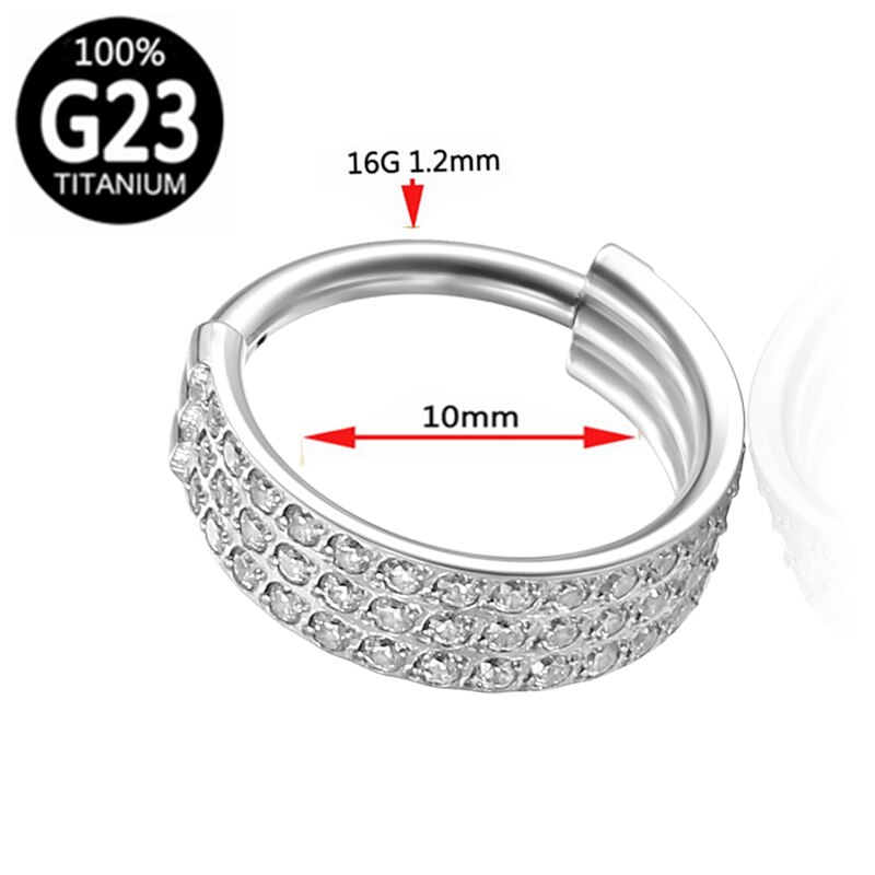G23 titanium tre-rækket zirkon næsering septum clicker daith øreringe ice out hoop øre brusk tragus helix piercing smykker