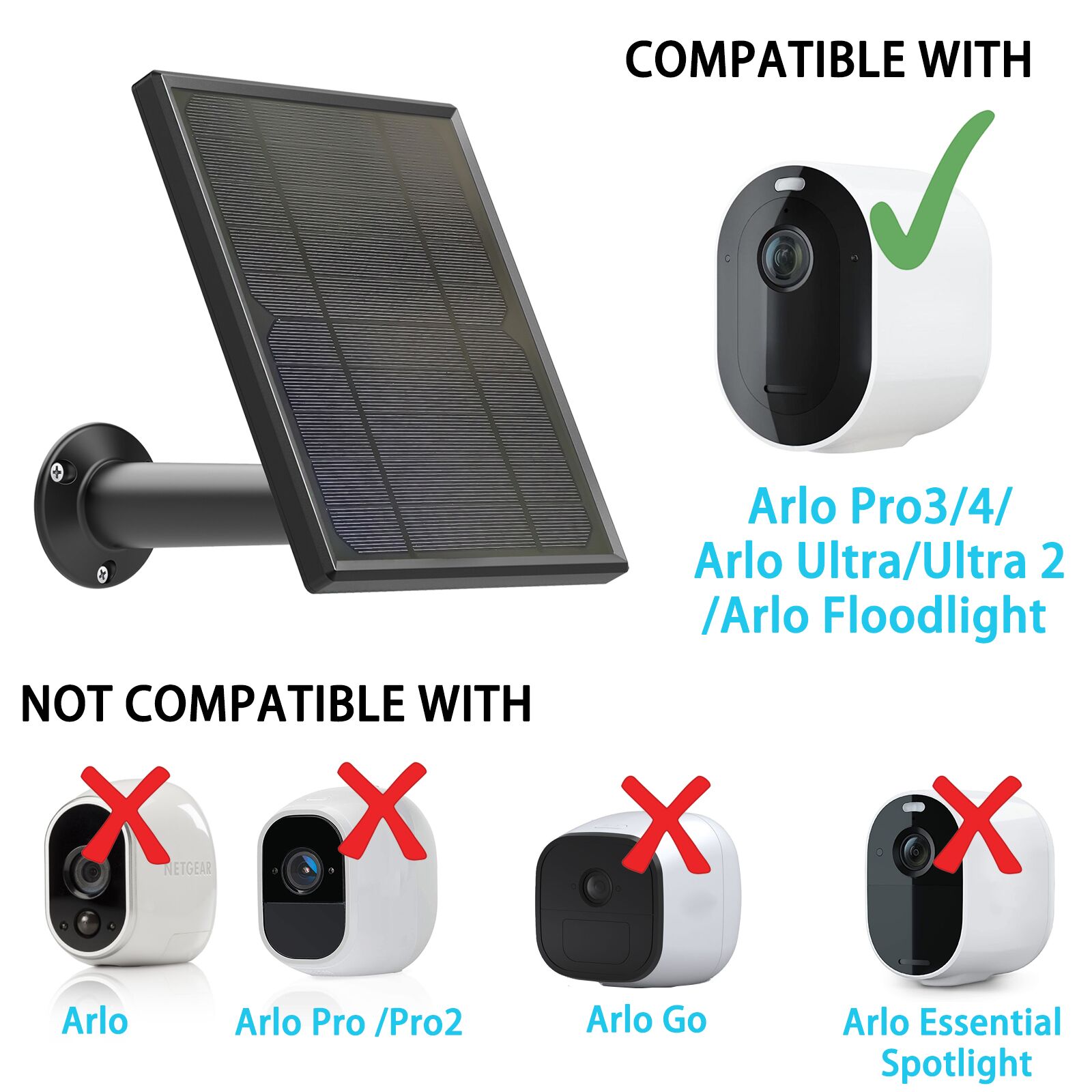 6W 6V Solar Panel Charging for Arlo Ultra/ Ultra 2 /Arlo Pro 3/Pro 4/ Arlo Pro 3 Floodlight/GO 2