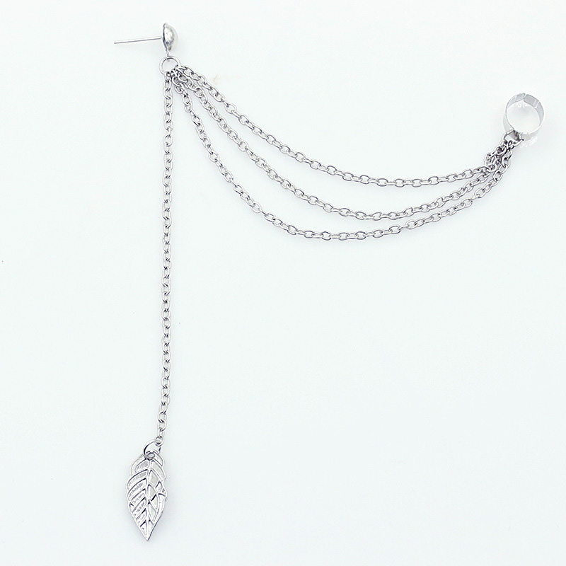 Persoonlijkheid Mode Metalen Verlaat Oor Clip Populaire Single Leaf Ketting Kwast Oorbellen Manchet Voor Vrouwen Meisje Sieraden: Silver