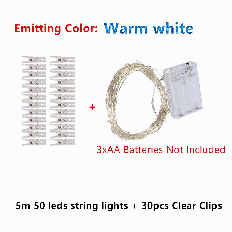 2M/5M/10M Photo Clip DIY LED String Lights Fairy Lights Outdoor USB Battery Operated Garland Christmas Decoration Room Wedding: 5m warm white