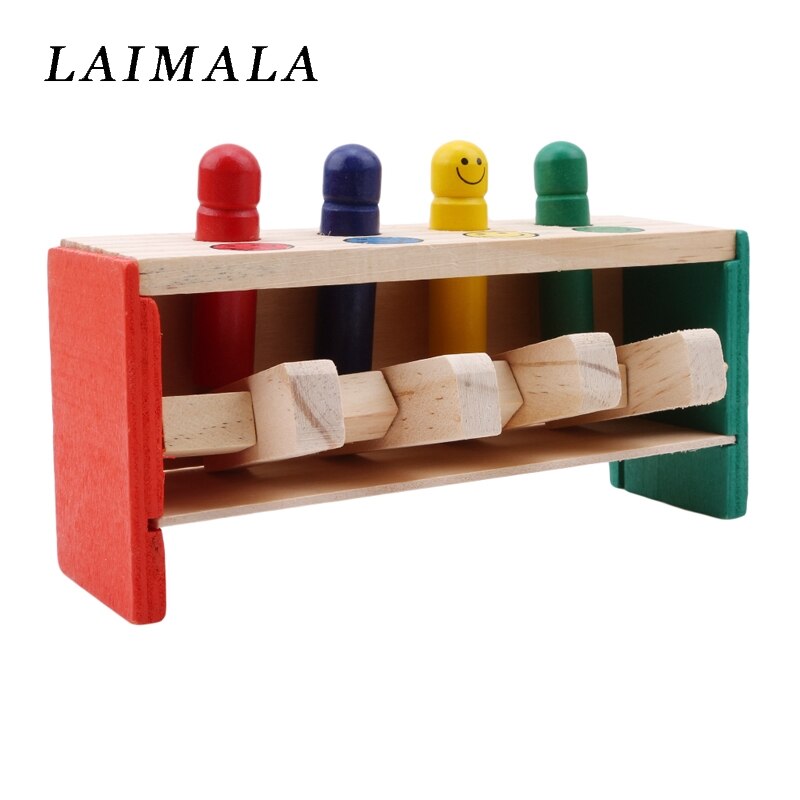 1 Set Houten Percussie Speelgoed Voor Kinderen Stampende Bench Vliegende Man Klop Speelgoed Kleur Willekeurige Baby Kids Leuk Spel