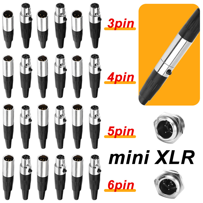 2Stck Mini XLR Männlich Weiblich Stecker 3/4/5/6 Stifte Kleine XLR Männlich Buchse für MIC Mikrofon Audio- Kabel Lözehn Stecker