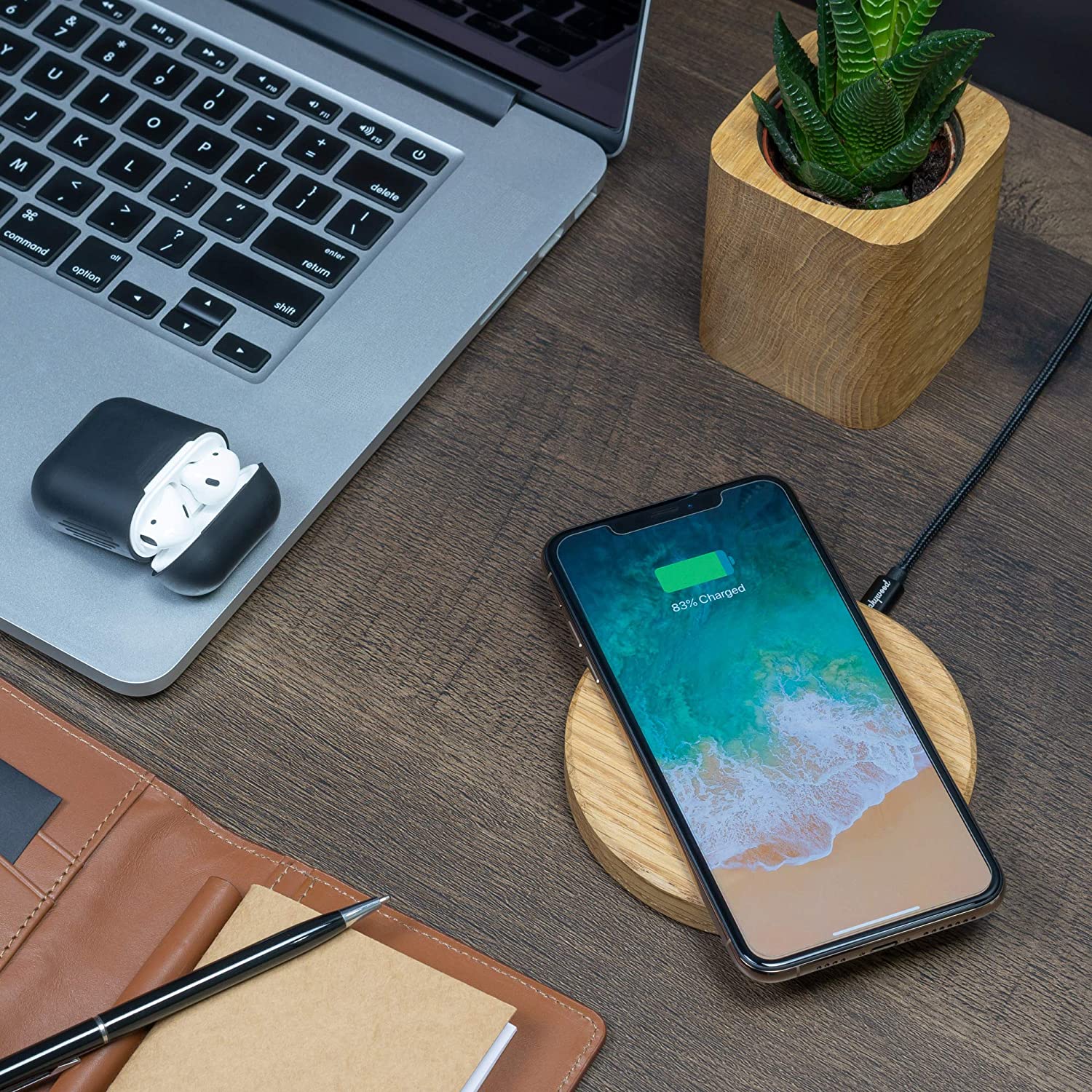 Wireless Charger Walnut Wood 10W Max Qi Certified Fast Portable Charging Pad for iPhone 12 12Mini 12ProMax SE 11 11ProMax