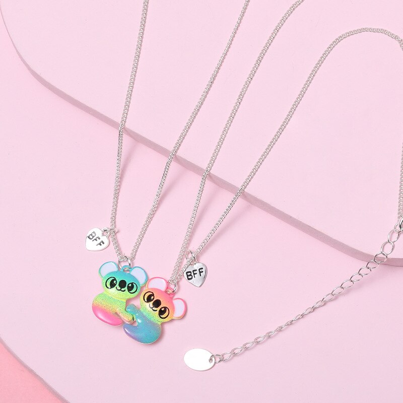 Cute Colorful Raccoon Shape Pendant Chain Best Friends Necklace BFF Friendship Children's Jewelry for Girls