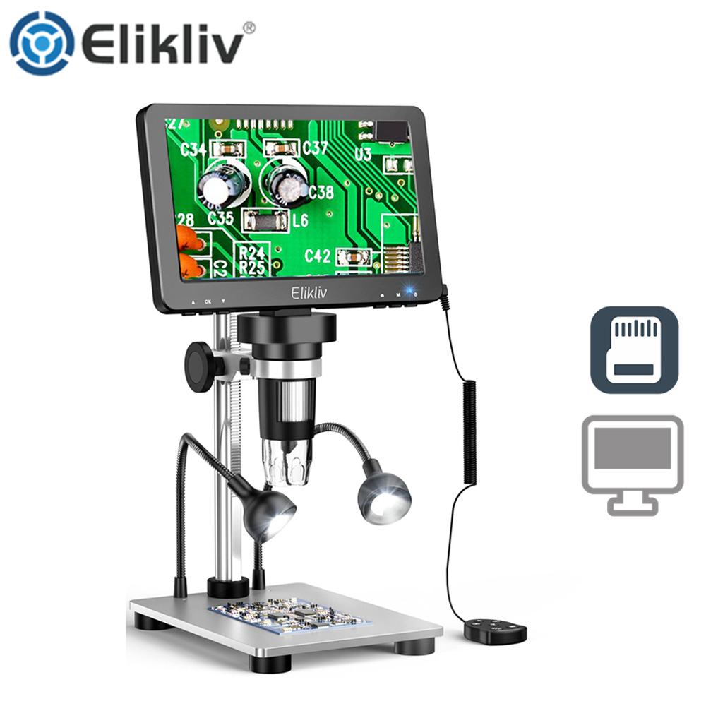 Elikliv-microscopio Digital LCD EDM9 7 pulgadas 1080P 50X-1200X microscopios electrónicos de soldadura con luces LED soporte para ordenador PC